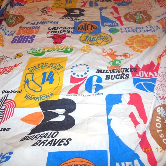 1970\'s Vintage NBA Basketball Logo Bed Sheet Cincinnati Royals Buffalo Braves